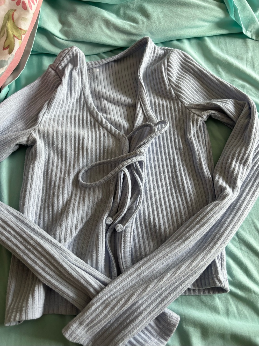 Hollister Light Blue Ribbed Tie-Front Cardigan